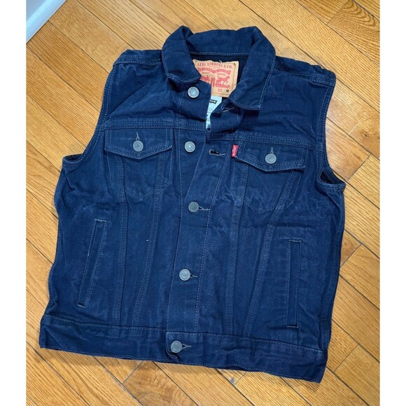 Levi Strauss Girl’s Dark Wash Indigo Blue Denim Vest Button Up Size Medium 10-12 - Picture 1 of 4